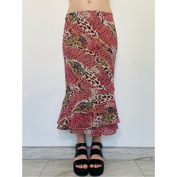 Vintage Dresses & Skirts - David’s Designs | 90s Y2k Sheer Mixed Print Mermaid Fairy Midi Skirt